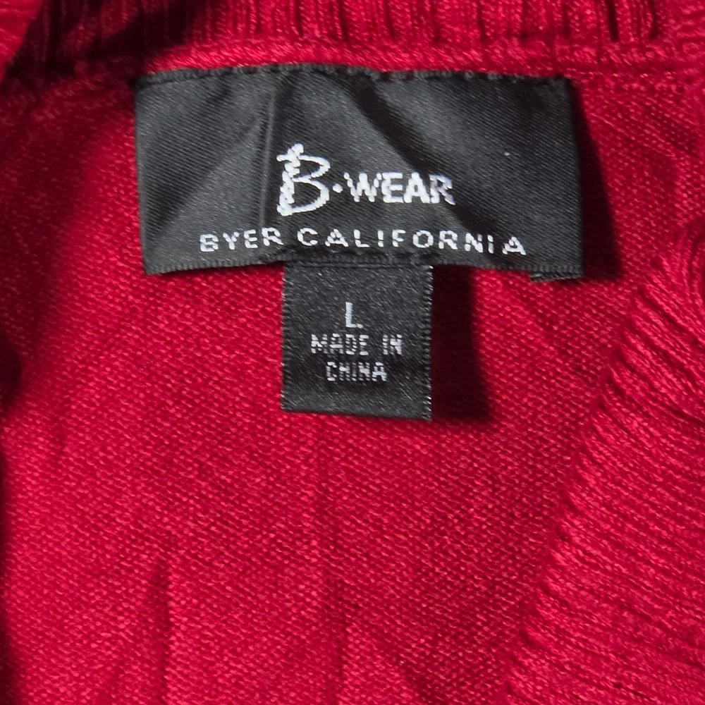 Byer California B-Wear Sweater Womens L Red Surplice Shawl Collar 3/4 Sleeve